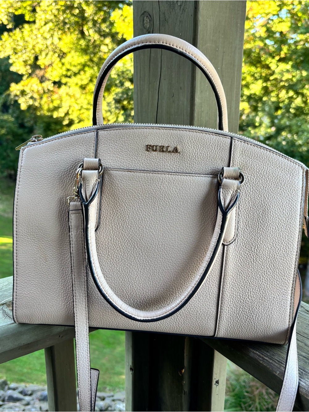 Furla Beige Leather Satchel Bag with Furla Wallet